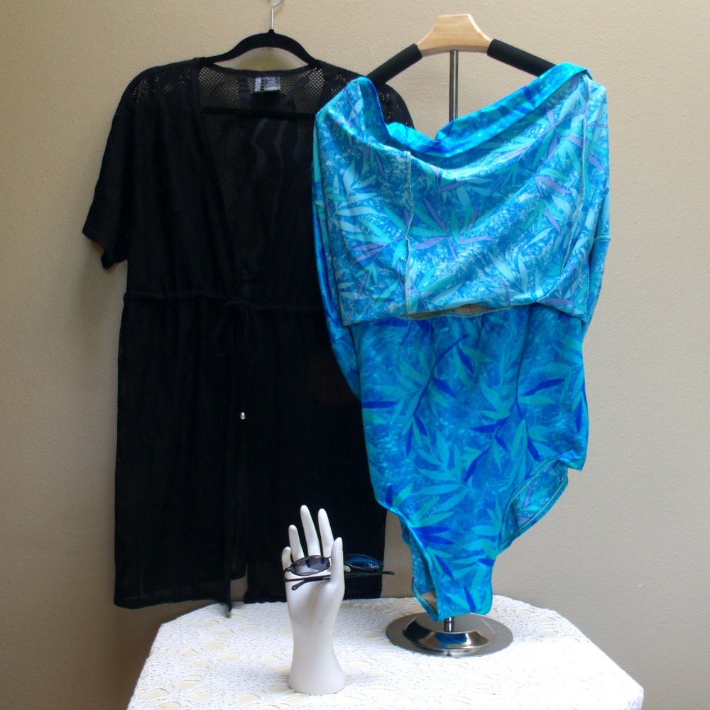 Maxine of Hollywood Aqua Turquoise Teal Blue Bathing Suit Swim-dress NWT! Sz 20W - Picture 4 of 6
